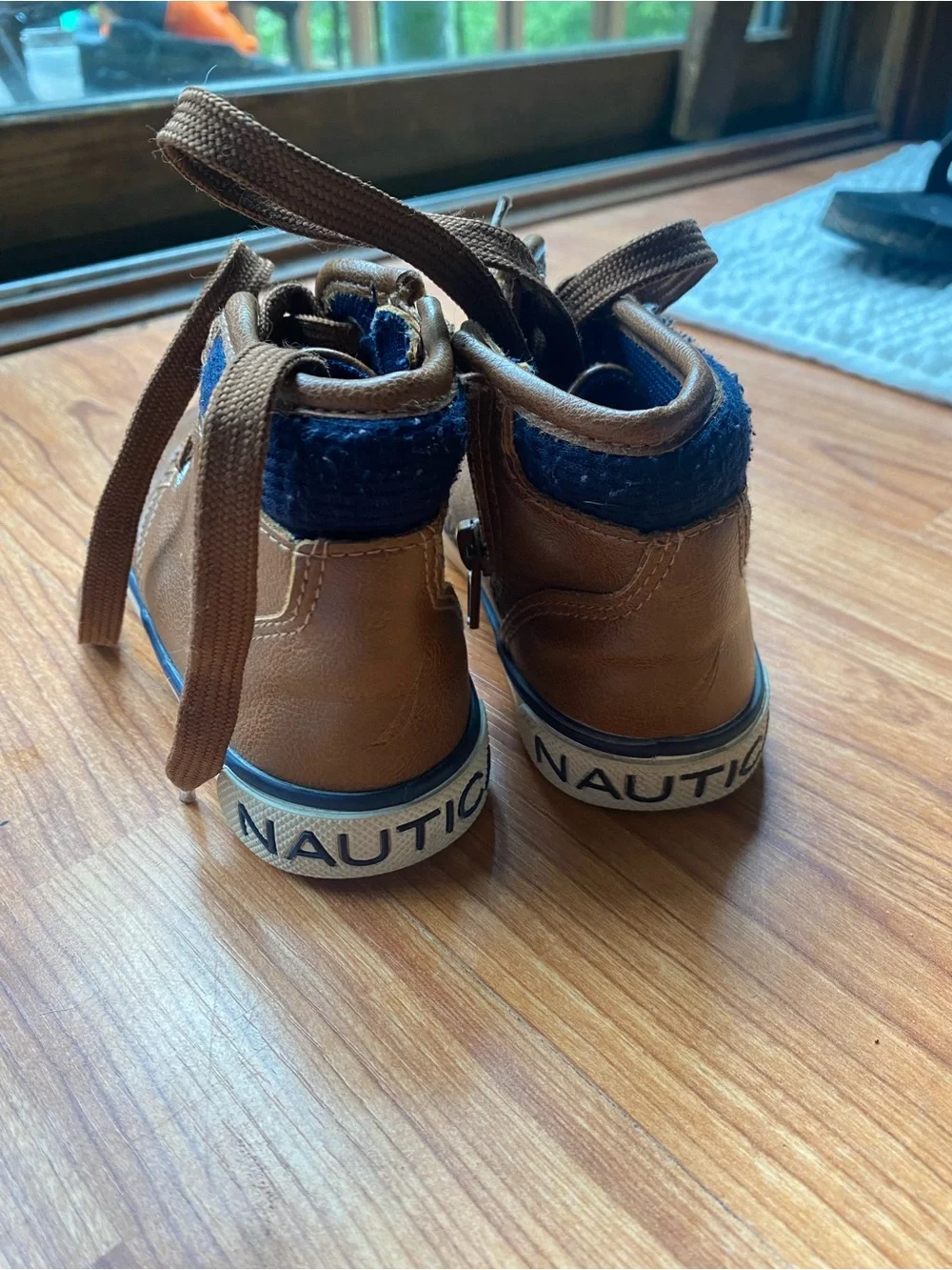 Nautica Boys Brown High-Top Sneakers with Blue Trim